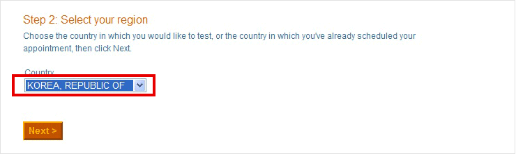 Select Your Region Country : (Korea, Republic of) / Next 버튼 클릭